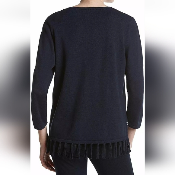 Alfred Dunner Women's Petite Embroidered Fringe Sweater Navy Size PL - Picture 2 of 11